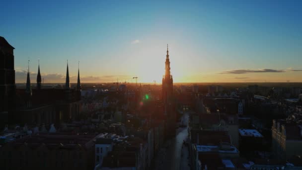 Widok Lotu Ptaka Średniowiecznego Miasta Gdańska Polska — Wideo stockowe
