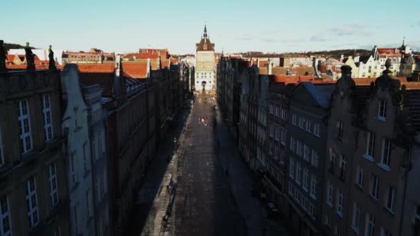 波兰格但斯克中世纪欧洲城市的空中景观 — 图库视频影像