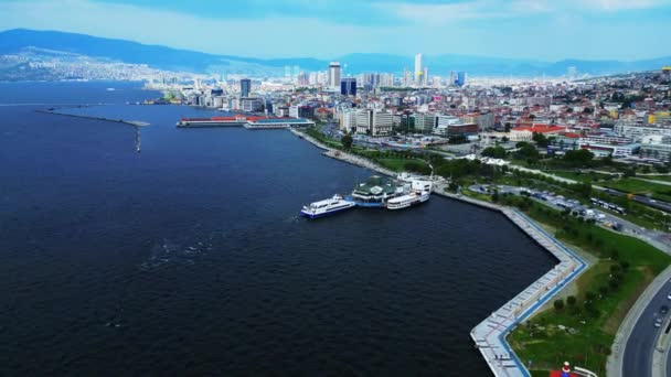 Panoramatický Pohled Ptačí Perspektivy Zdola Izmir City — Stock video
