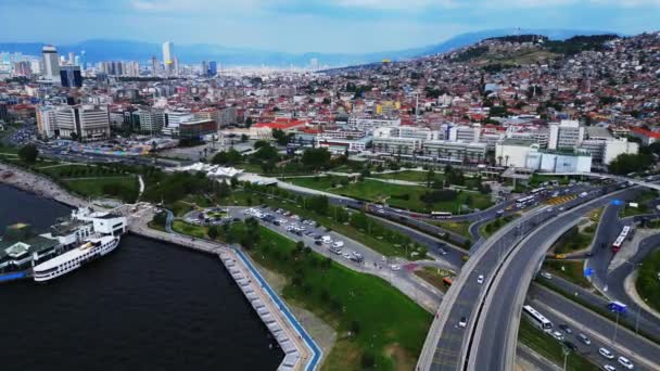 Panorama Fågelperspektiv Från Nedanför Izmir Stad — Stockvideo