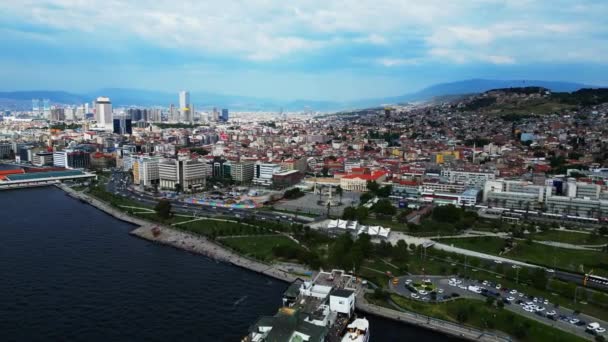 Vista Panorâmica Olho Pássaro Baixo Cidade Izmir — Vídeo de Stock