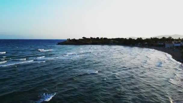 Drone Flight Sunset Beach Aegean Coast — Stock Video