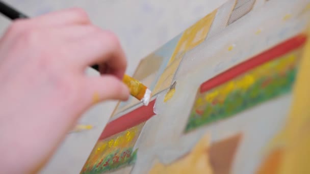 Gros Plan Plan Fille Artiste Main Tenant Dessin Peinture Huile — Video