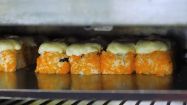 Процес Приготування Випічки Гарячих Суші Випічці Здорова Свіжа Їжа Високоякісні — стокове відео