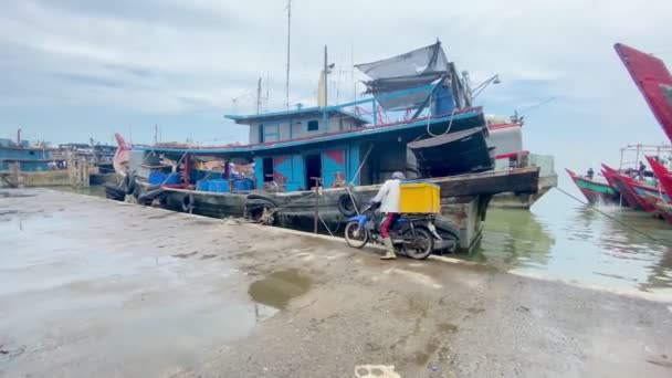 Barcos Pesca Están Amarrados Puerto Antes Captura Peces — Vídeo de stock