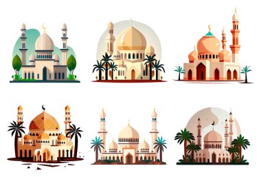 set vector illustration of muslim greeting card arch ramadan concept.