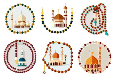 set vector illustration of muslim pray rosary ramadan concept .