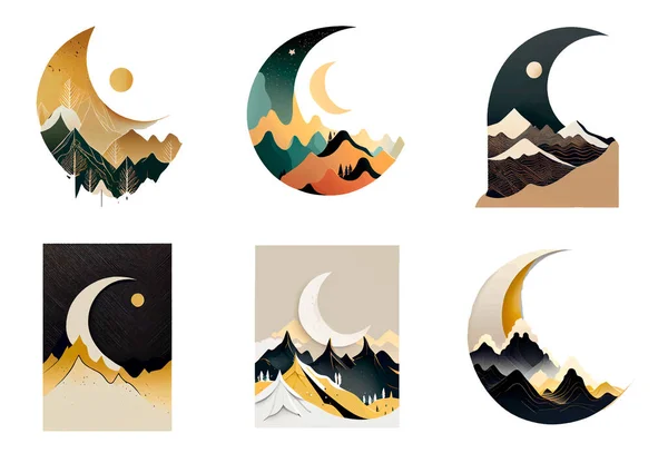 Uppsättning Vektor Illustration Muslimsk Halvmåne Ramadan Koncept — Stock vektor