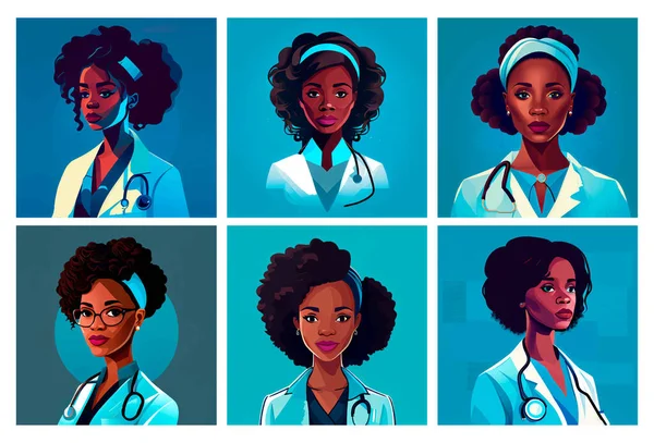 Conjunto Vetor Ilustração Afro Americano Médico Feminino Internacional Saúde Dia —  Vetores de Stock