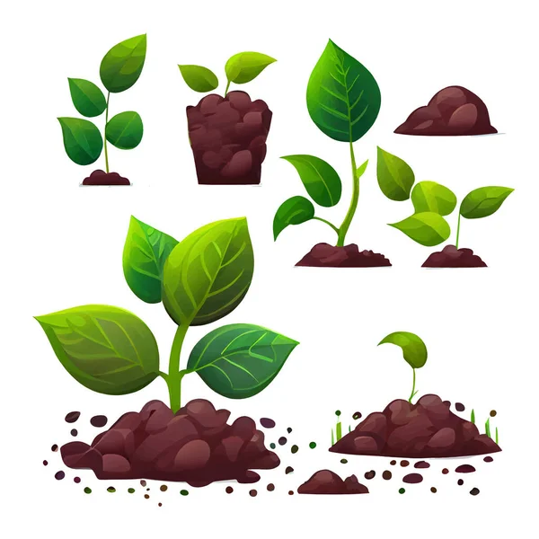 Set Vector Illustration Plant Growing Soil Hands Isolate — Stock Vector