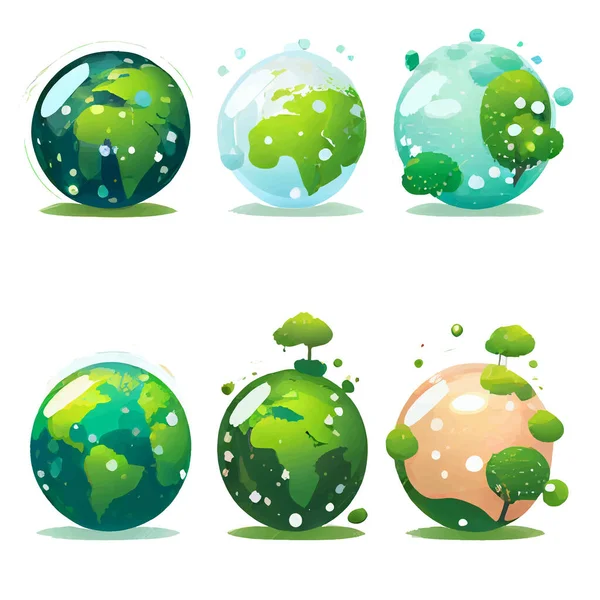 Set Vector Illustration Isolation Earth Planet Hands White Background — Stock Vector