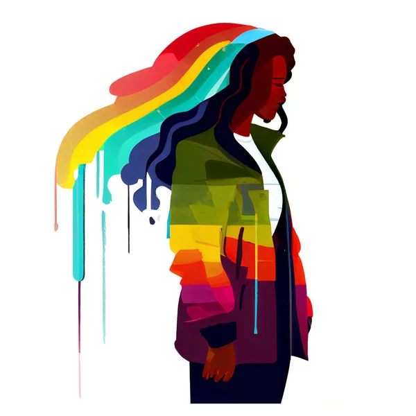 Vector Illustration Afro Woman Rainbow Colors White Background Proud Day — Stock Vector