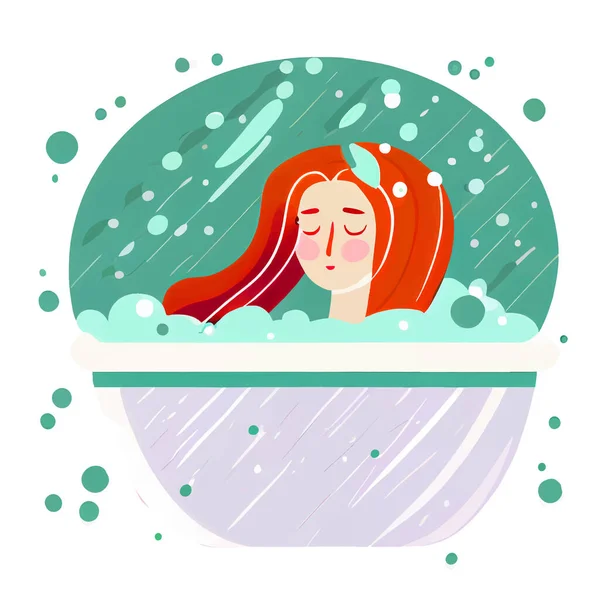 Vector Illustration Woman Taking Bath Relaxing Girl Bathroom — Stock Vector