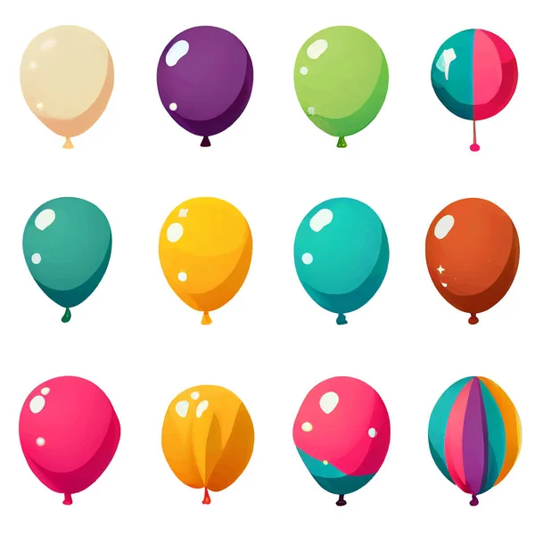 Conjunto Ilustração Vetorial Balão Colorido Isolado Branco — Vetor de Stock