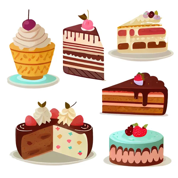 Set Vektor Illustration Des Slice Cake Isolierung Hintergrund — Stockvektor