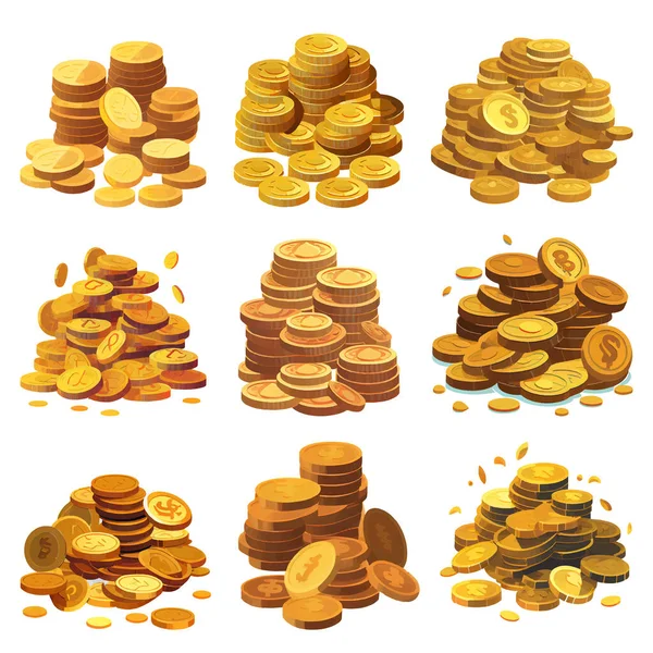 Set Vektor Ilustrace Zlatých Mincí Izolovat Bílém Pozadí — Stockový vektor