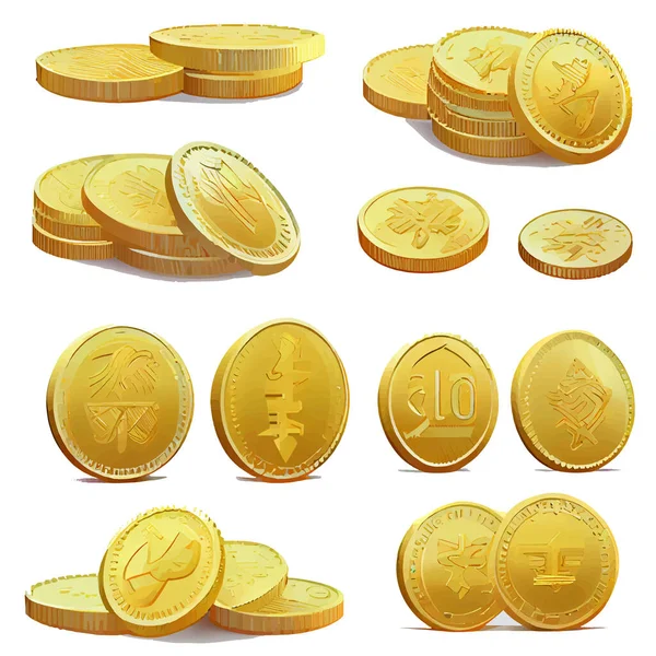 Set Vector Illustration Gold Coins Isolate White Background — Stock Vector