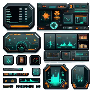 Bilimkurgu dijital arayüz ögeleri oyununun çizgi çizgi çizgi biçimi ile vektör çizimi çizimi.
