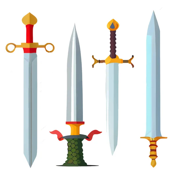 Vector Set Illustration Cartoon Style Protected Concept Sword Metal Knightly — Stock Vector