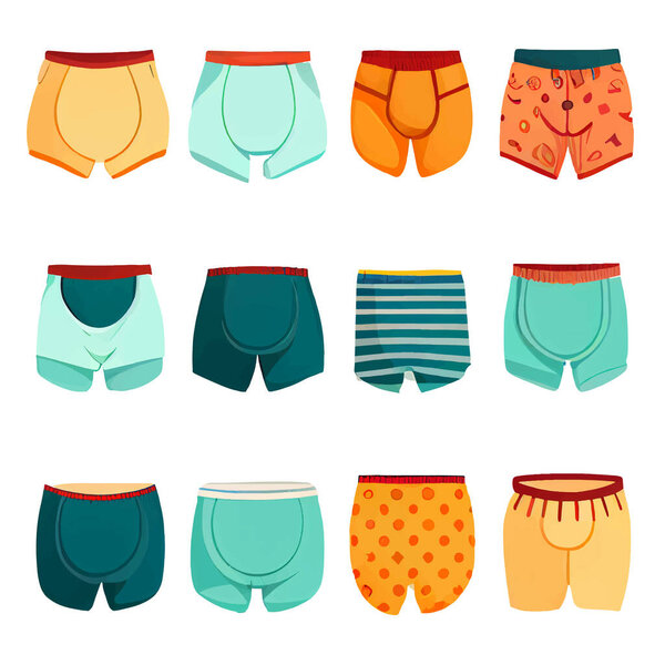 vector set illustration in cartoon line style of male underwear.