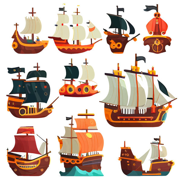 векторная иллюстрация в стиле мультфильма старинных парусных судов.
