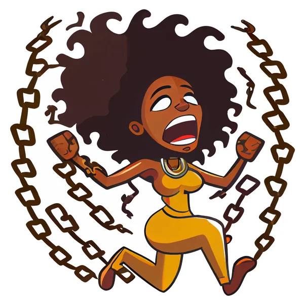 Vector Illustration Afro Woman Breaking Chain Hands Feel Angry Free — Stock Vector