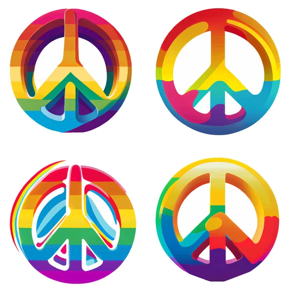 Set Vector Illustration Peace Sign Rainbow Colors Isolate — Stock Vector