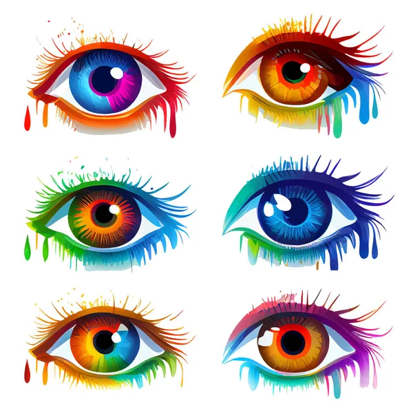 Set Vector Illustration Make Rainbow Colors Eye — Stock Vector