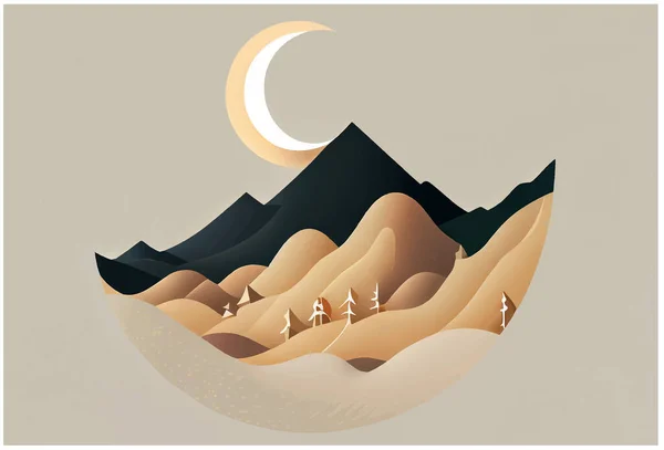 Illustration Vectorielle Célébration Kareem Ramadan Montagne Croissant — Image vectorielle