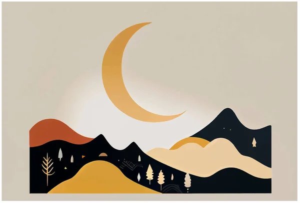 Ilustração Vetorial Montanha Crescente Ramadã Celebração Kareem —  Vetores de Stock