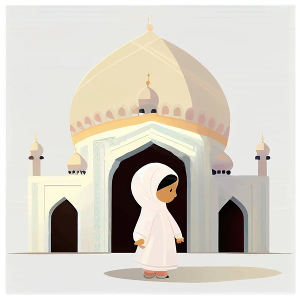 Vektor Illustration Eines Kleinen Mädchens Der Nähe Einer Moschee Weißem — Stockvektor