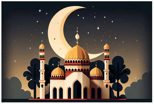 Vektorillustration Der Moschee Islamischen Stil Und Des Halbmonds Bei Nacht — Stockvektor