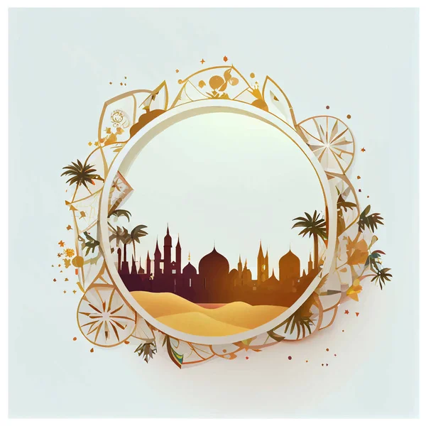 Illustration Vectorielle Mosquée Style Islamique Croissant Isolé Sur Fond Blanc — Image vectorielle