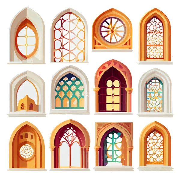 Uppsättning Vektor Illustration Islamisk Stil Fönster Isolerad Vit Bakgrund — Stock vektor