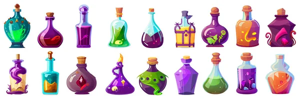 stock vector set vector illustration of potion or poison magic vessel with magic liquid .