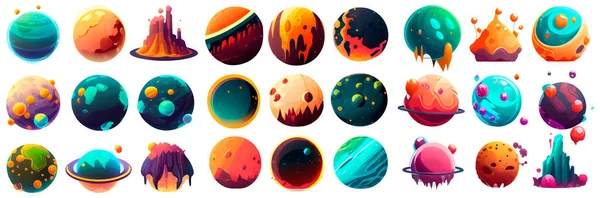Conjunto Vetor Ilustração Fantasia Planetas Coloridos Isolados Sobre Fundo Branco — Vetor de Stock
