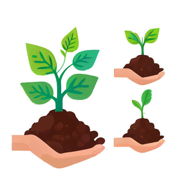 установить векторную иллюстрацию выращивания растений на почве в руках изолировать.