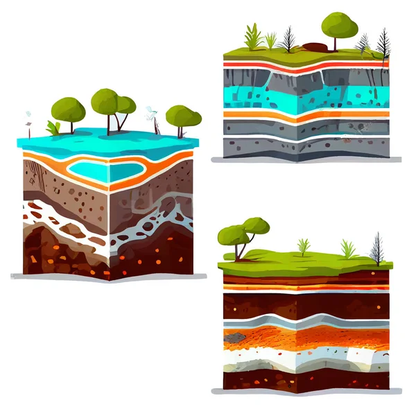 Vektorová Ilustrace Skupinové Podzemní Vrstvy Země — Stockový vektor