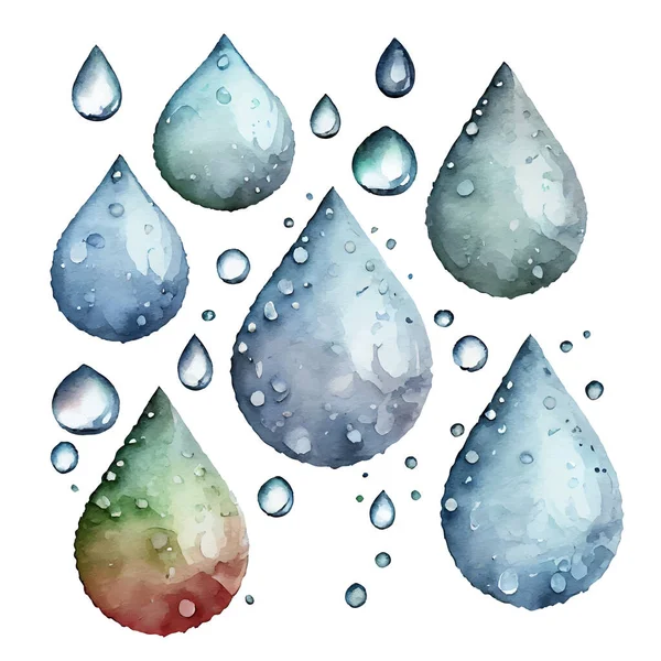 Set Vector Ilustración Gota Agua Lluvia Primavera Sobre Fondo Blanco — Vector de stock