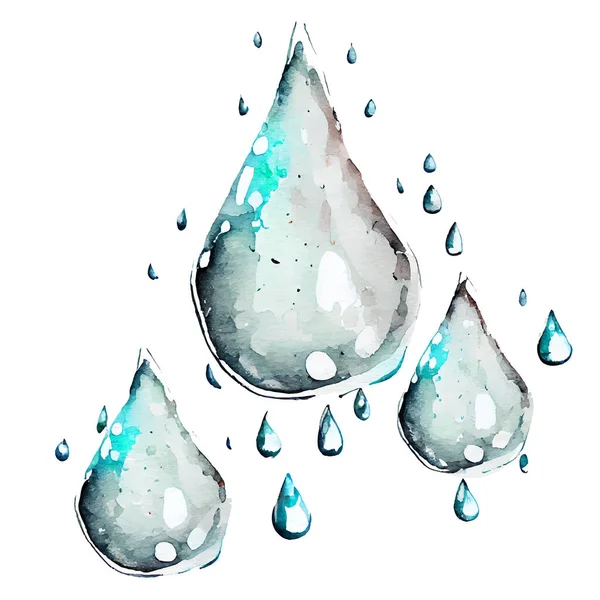 Набір Векторна Ілюстрація Краплі Води Весняний Дощ Білому Фоні — стоковий вектор