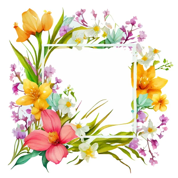 Illustration Vectorielle Bordure Cadre Feuille Fleur Avec Espace Vide Sur — Image vectorielle