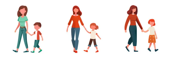 Set Vektor Illustration Der Frau Fuß Mit Ihrem Kind Isoliert — Stockvektor