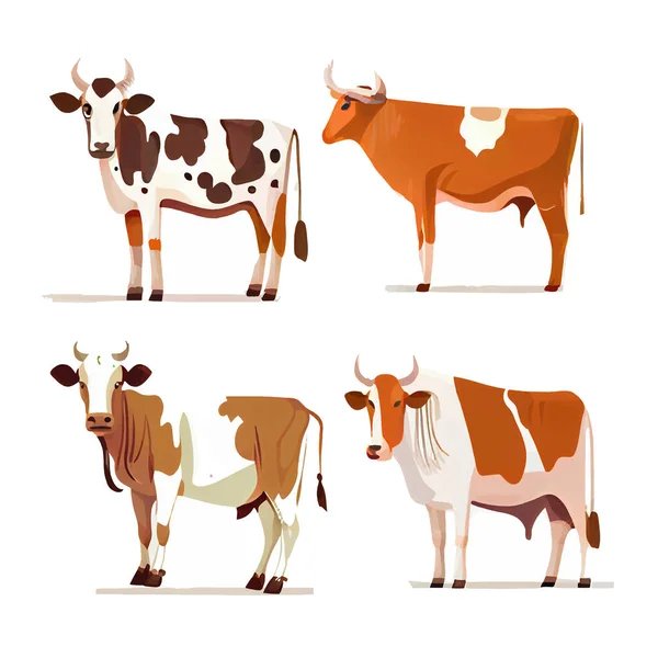 Conjunto Ilustração Vetorial Animal Sagrado Vaca Índia Isolado Fundo Branco — Vetor de Stock