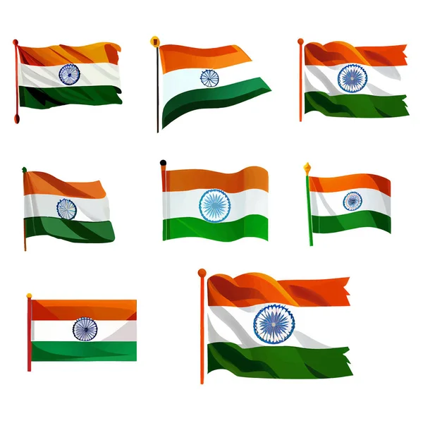 Установить Векторную Иллюстрацию Индийского Флага Изолировать Белом Фоне — стоковый вектор