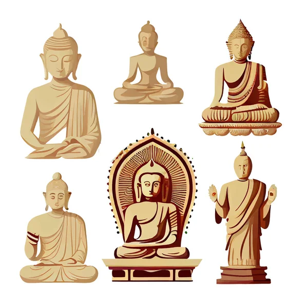 Set Gambar Vektor Dari Patung Buddah Dari Sebuah Dewa Yang - Stok Vektor