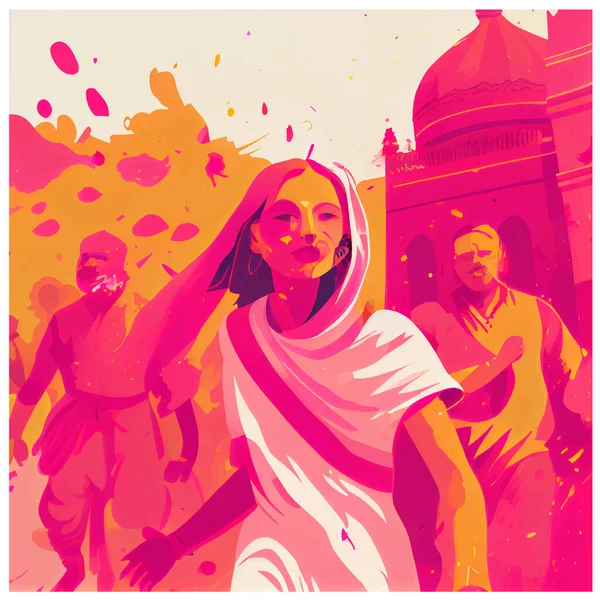 Векторная Иллюстрация Счастливых Людей Выбирающих Счастливый Индийский Фестиваль Красочной Пылью — стоковый вектор