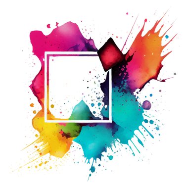 Beyaz arkaplanda izole edilmiş renkli çerçeve suluboya sıçramasının vektör çizimi.