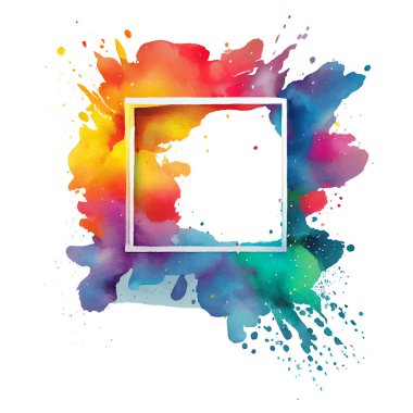 Beyaz arkaplanda izole edilmiş renkli çerçeve suluboya sıçramasının vektör çizimi.