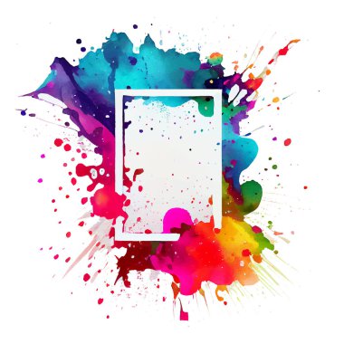 Beyaz arkaplanda izole edilmiş renkli çerçeve suluboya sıçramasının vektör çizimi.