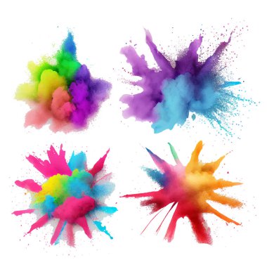 Holi tozunun vektör suluboya illüstrasyonunu beyaz izole Hint geleneksel festivaline yansıt.